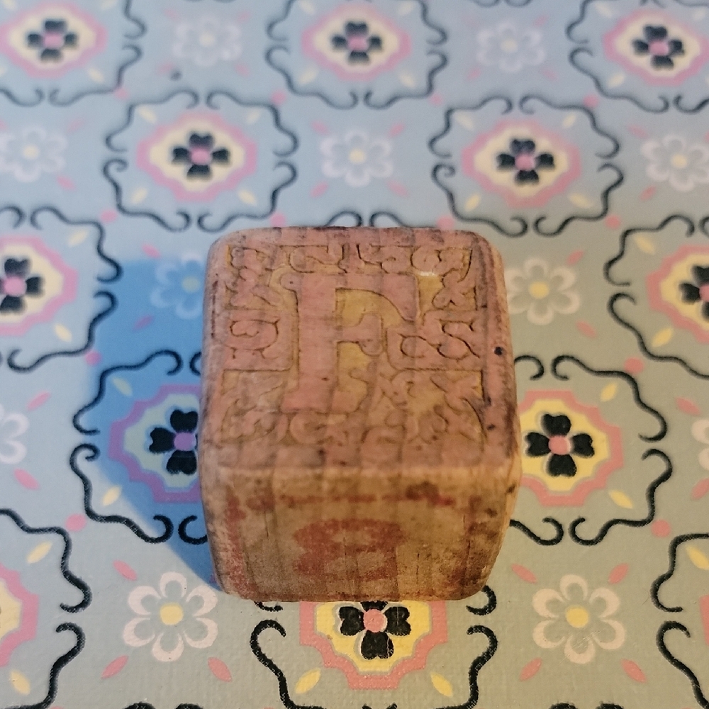 Victorian Carved Wooden Block with Letter P